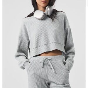 ALO Yoga Muse Hoodie in Athletic Heather Gray Cropped Sweatshirt